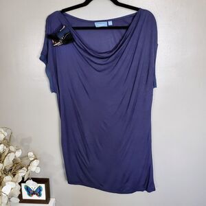 Simply Vera Vera Wang Tunic Top Size XL Navy Blue Removable Brooch  *READ*